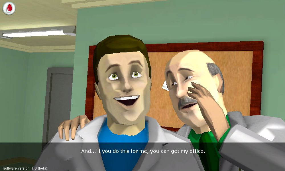 Tela do game InsuOnline - o jogador assume o papel de um jovem médico que deve lidar com pacientes diabéticos.